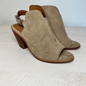 Frye Courtney Ash Taupe Suede Peep Toe Slingback Bootie Mules